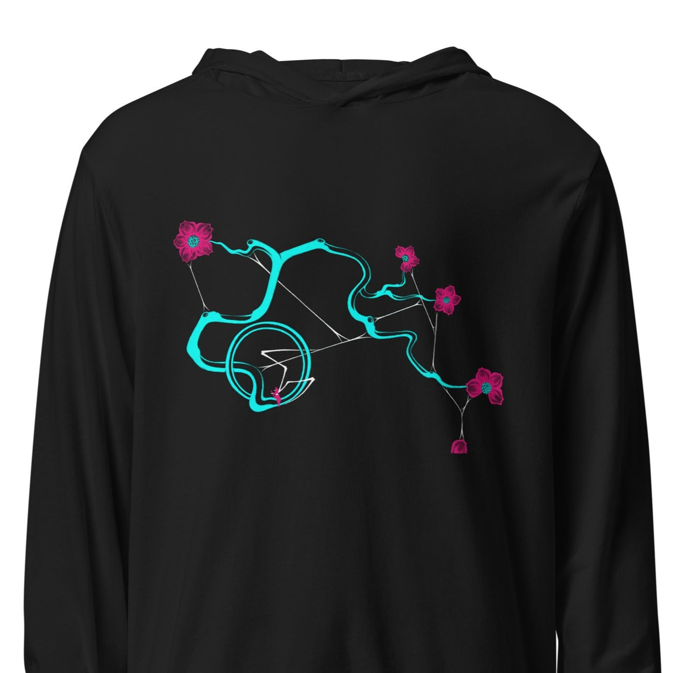 Turquoise Cherry Blossom Hooded Long-Sleeve Tee – Snappy 2's Art