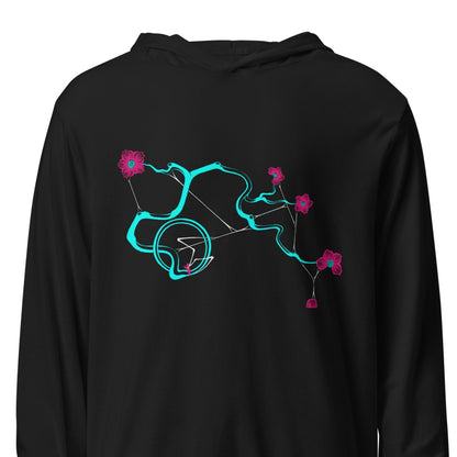 Turquoise Cherry Blossom Hooded Long-Sleeve Tee