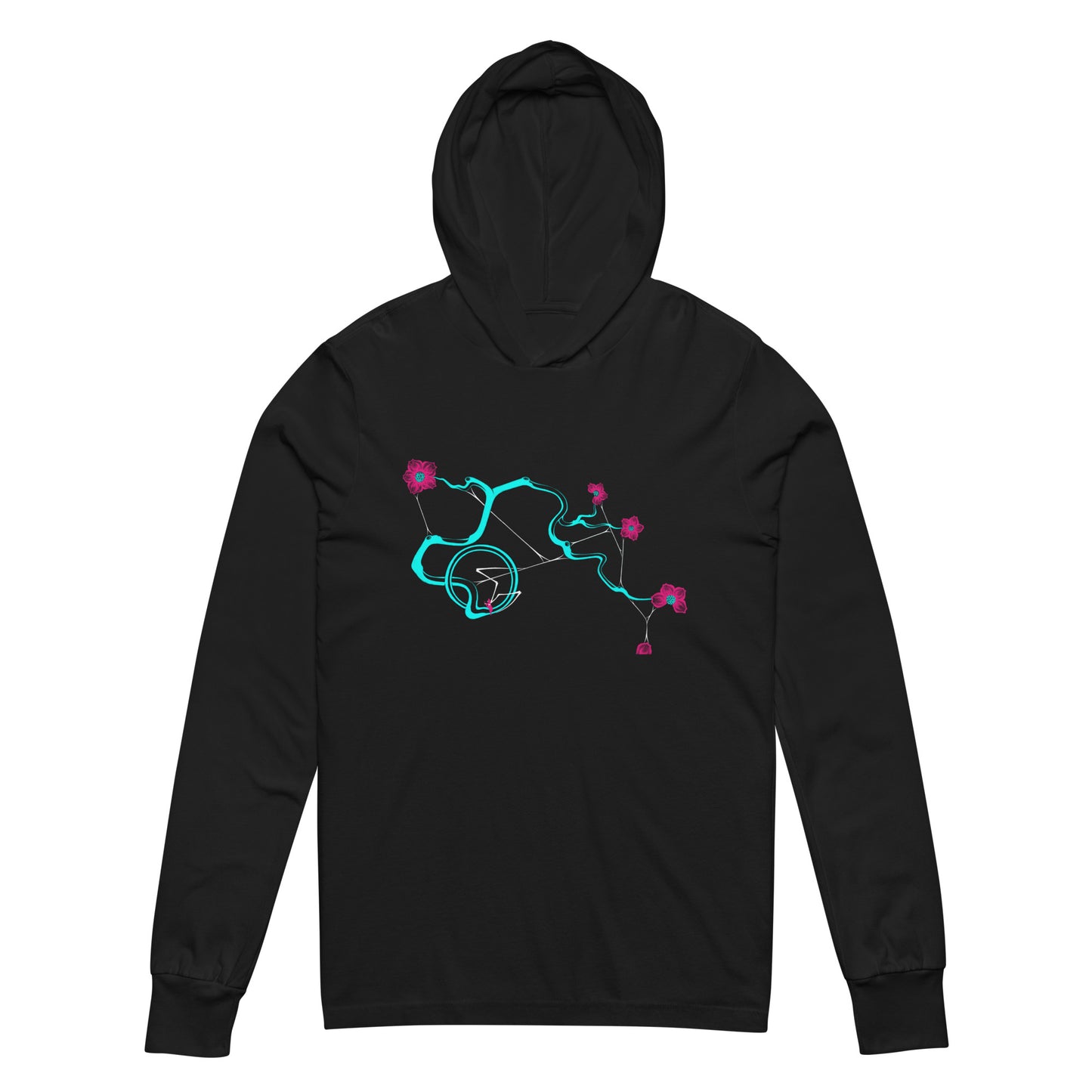 Turquoise Cherry Blossom Hooded Long-Sleeve Tee