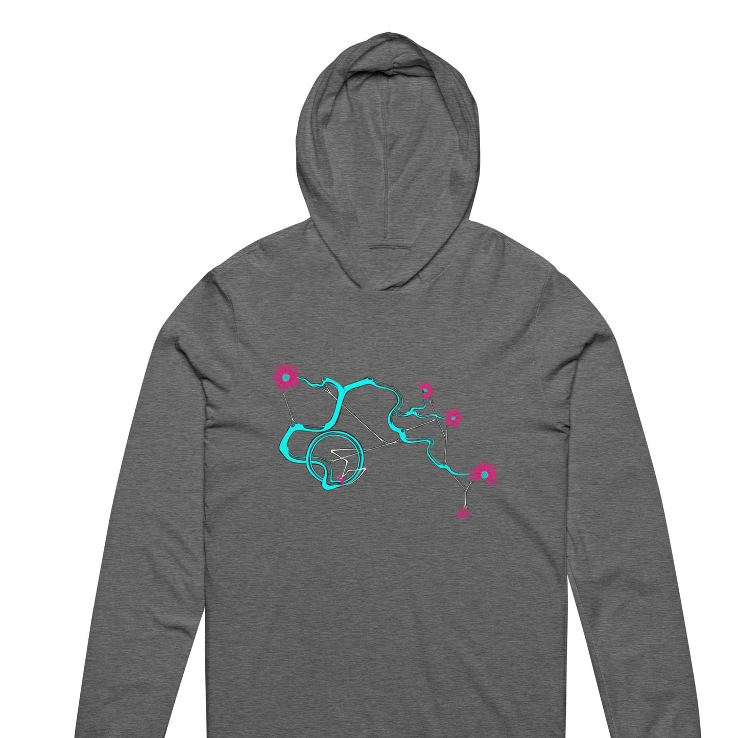 Turquoise Cherry Blossom Hooded Long-Sleeve Tee