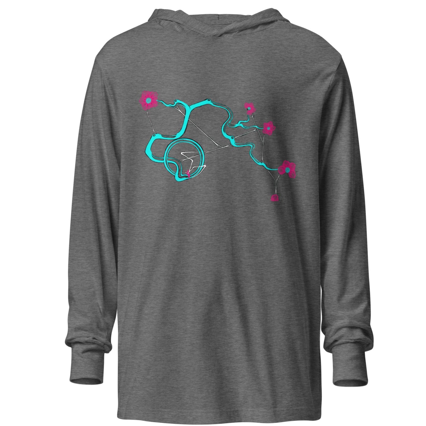 Turquoise Cherry Blossom Hooded Long-Sleeve Tee