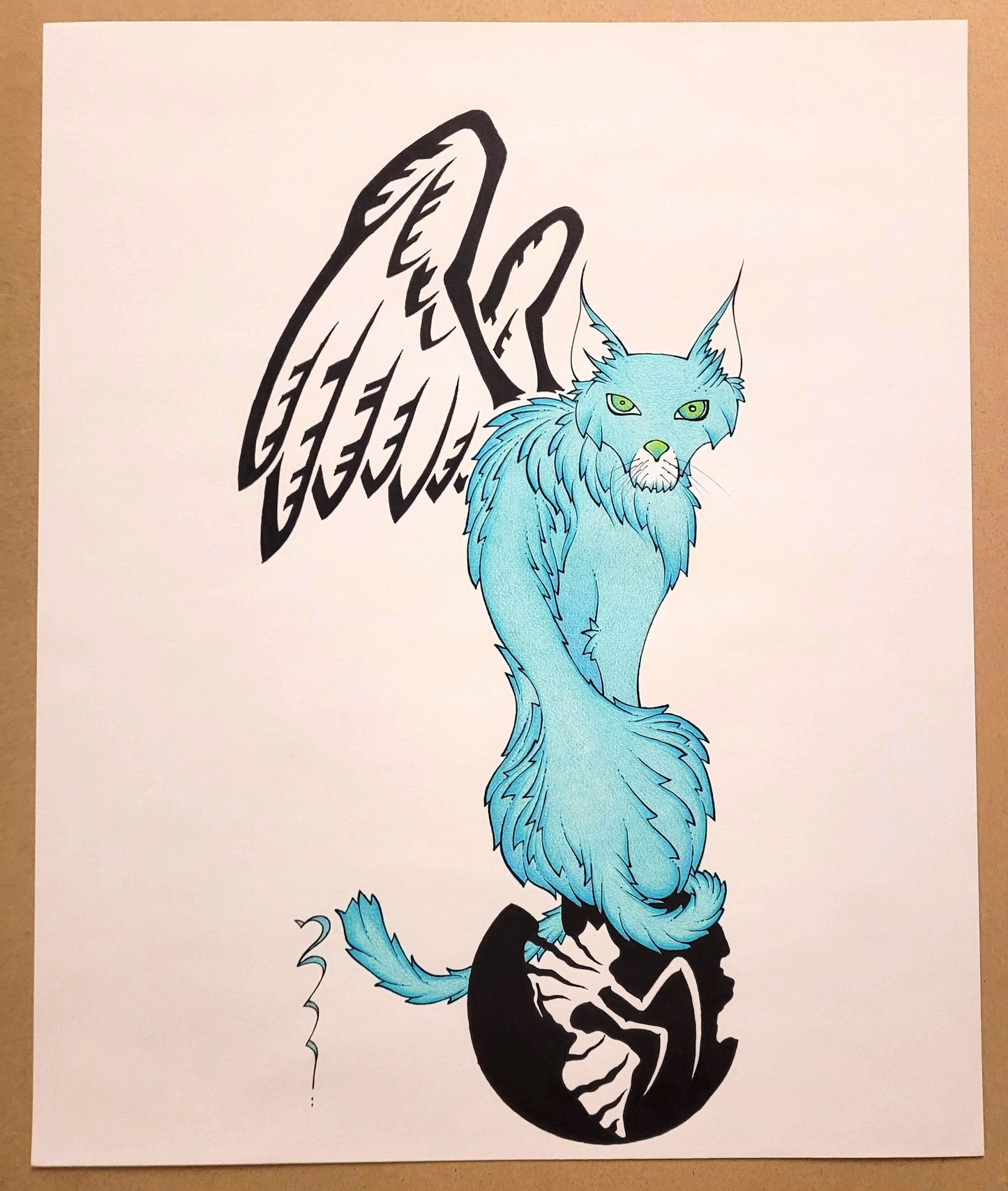 Angelic Cat Guarding Earth - Original Artwork (not a print)