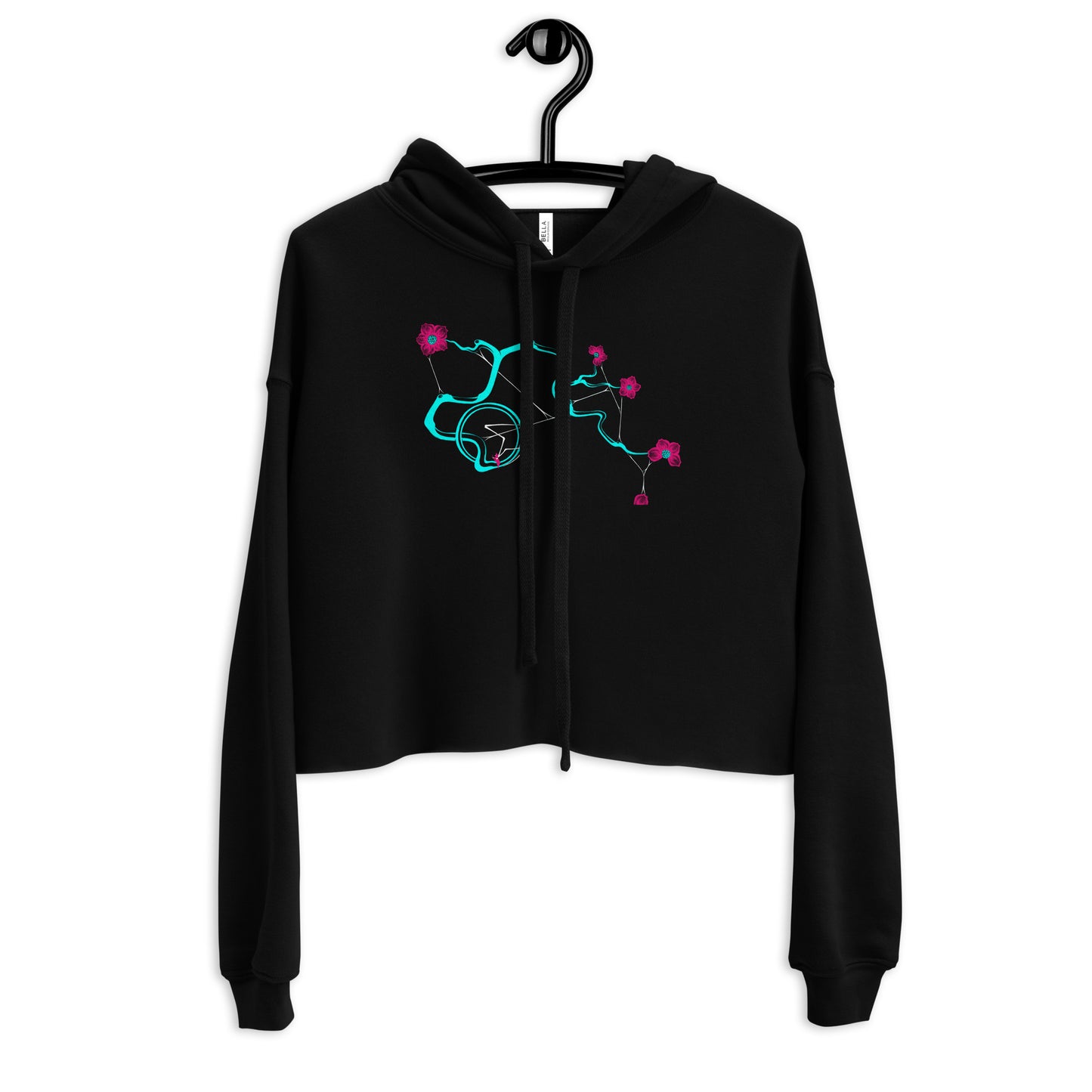 Turquoise Cherry Blossom Bonsai Crop Hoodie for Women