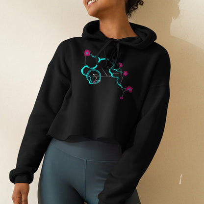 Turquoise Cherry Blossom Bonsai Crop Hoodie for Women