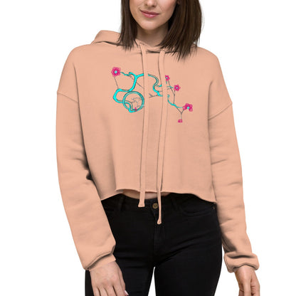 Turquoise Cherry Blossom Bonsai Crop Hoodie for Women