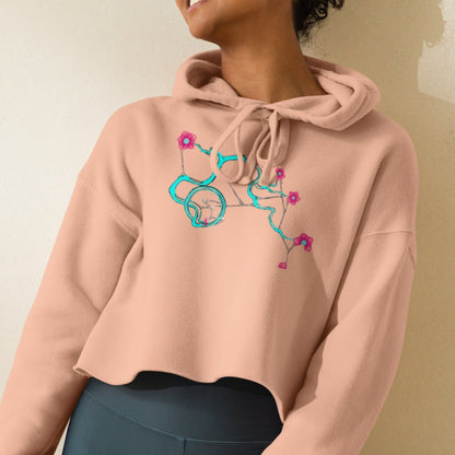 Turquoise Cherry Blossom Bonsai Crop Hoodie for Women