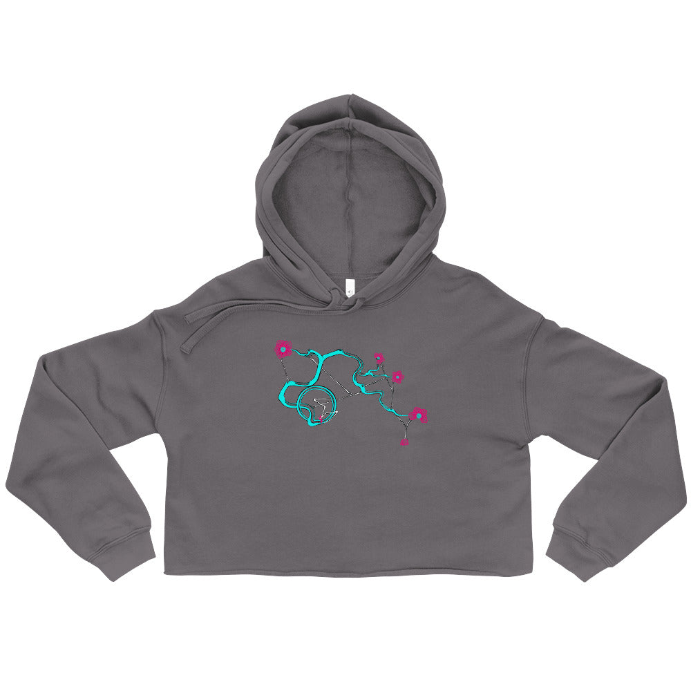 Turquoise Cherry Blossom Bonsai Crop Hoodie for Women