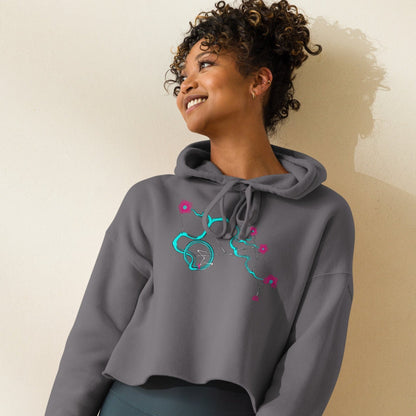 Turquoise Cherry Blossom Bonsai Crop Hoodie for Women